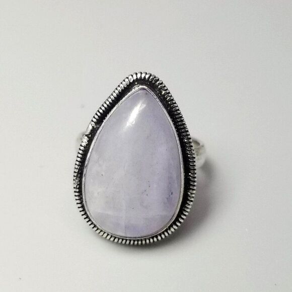 Vintage Drop Shape Cabochon Stone Ring, Bezel Set Silver Tone size 6.5, Estate - Picture 1 of 8